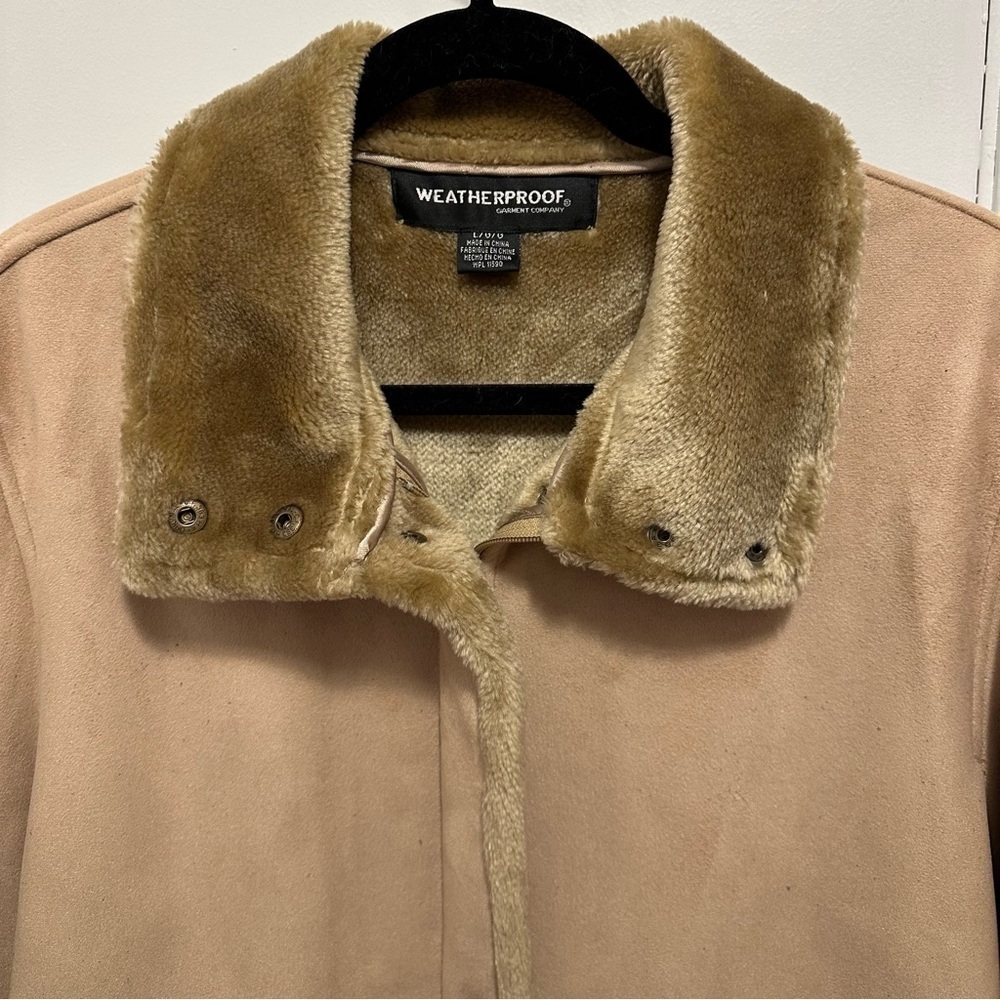Weatherproof L Soft Faux Fur Lined Jacket Coat Collared Tan Zip Snaps Pocket - Picture 2 of 9